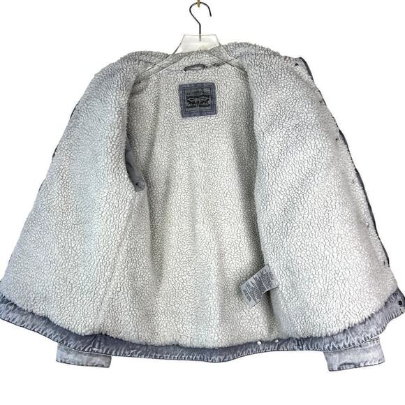 Levi's Washed Cotton Sherpa Trucker Jacket Oversized SMALL Acid Wash Gray - Picture 4 of 9